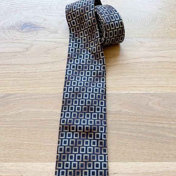 ALEXANDER JULIAN COLOURS Men's Black/Brown Tile Handmade Polyester Necktie sz OS - Picture 3 of 9